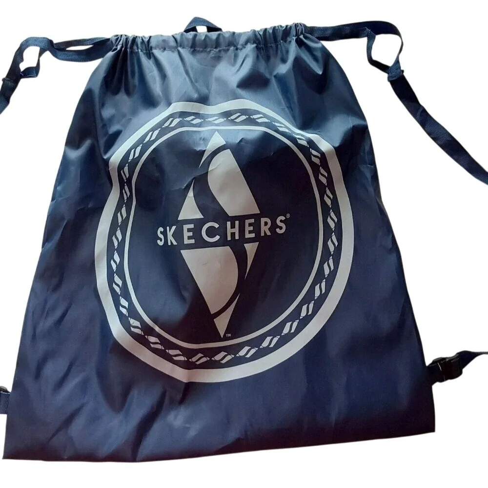 Skechers Navy Blue Drawstring Cinch‎ Backpack Gym Bag Logo Print